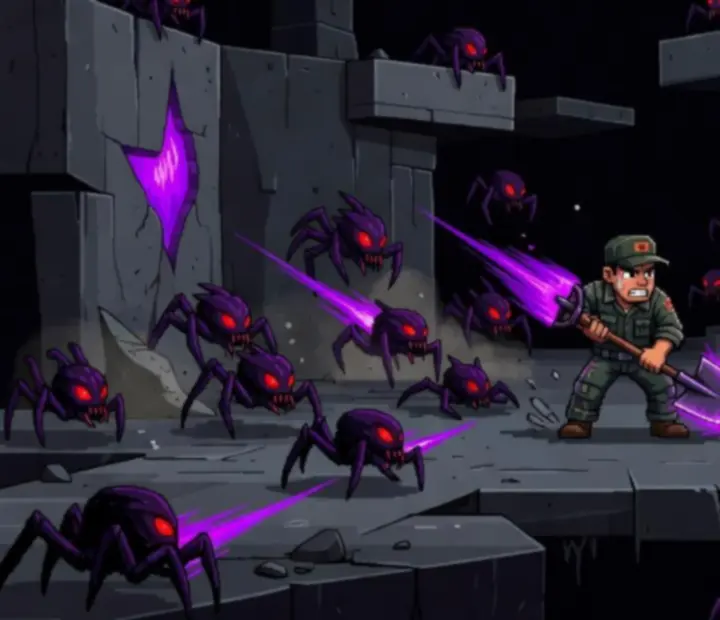 Tesené pixel-art nepriateľské vlny útočiace zo všetkých strán v Groundskeeper2